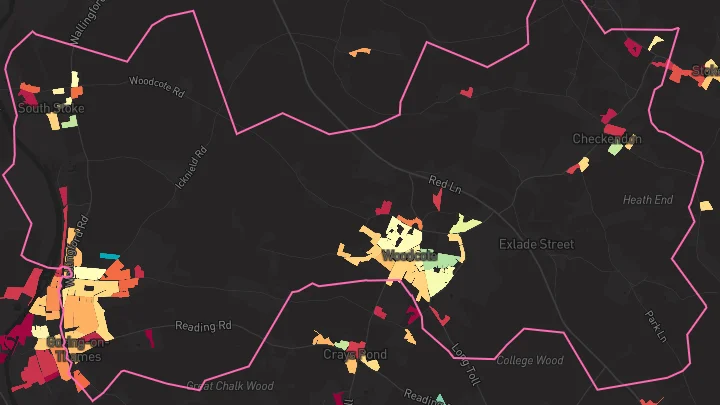 House price heatmap showing property values across Woodcote