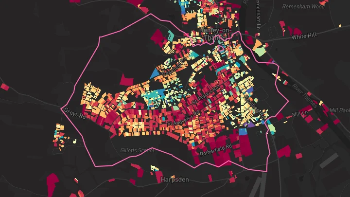 House price heatmap showing property values across Henley-On-Thames