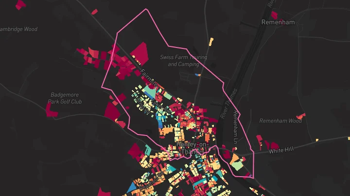House price heatmap showing property values across Henley-On-Thames