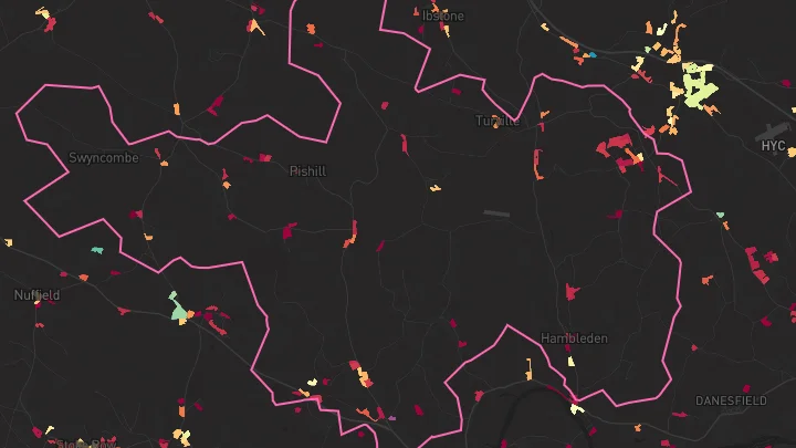 House price heatmap showing property values across Frieth