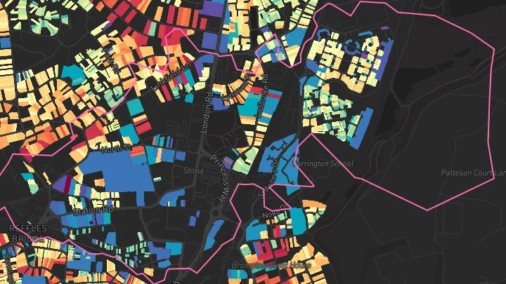 House price heatmap showing property values across Redhill