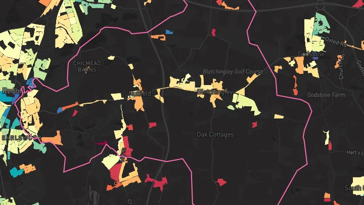House price heatmap showing property values across Bletchingley