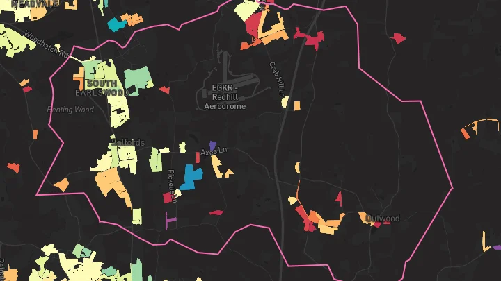 House price heatmap showing property values across Redhill