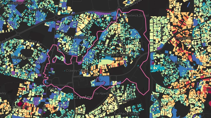 House price heatmap showing property values across Crawley