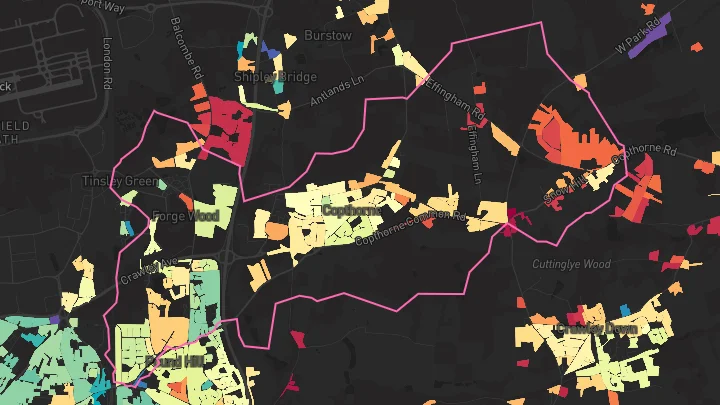 House price heatmap showing property values across Copthorne