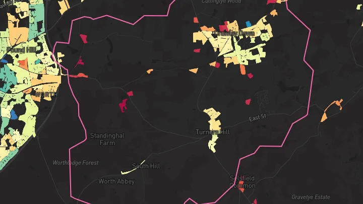 House price heatmap showing property values across Crawley Down