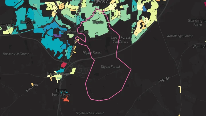 House price heatmap showing property values across Crawley