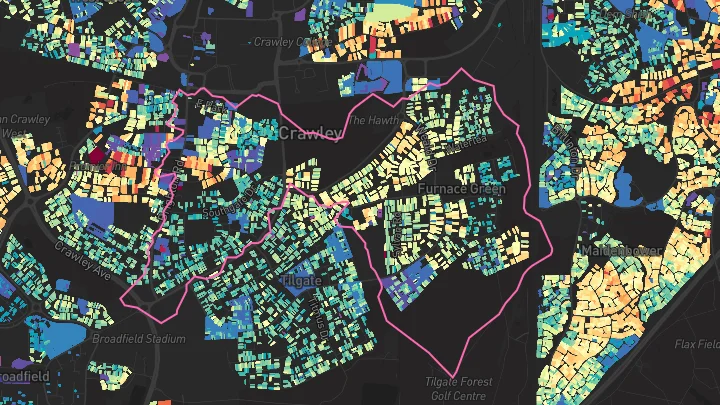 House price heatmap showing property values across Crawley
