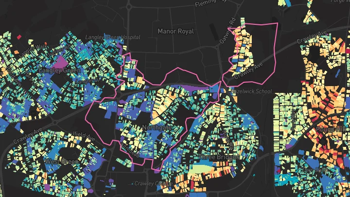 House price heatmap showing property values across Crawley
