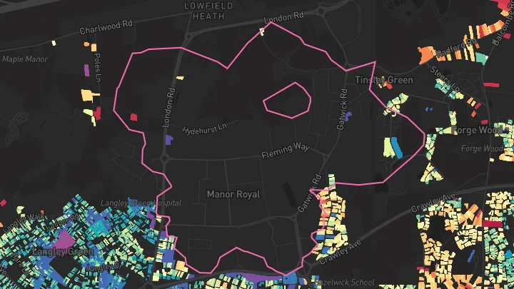 House price heatmap showing property values across Lowfield Heath