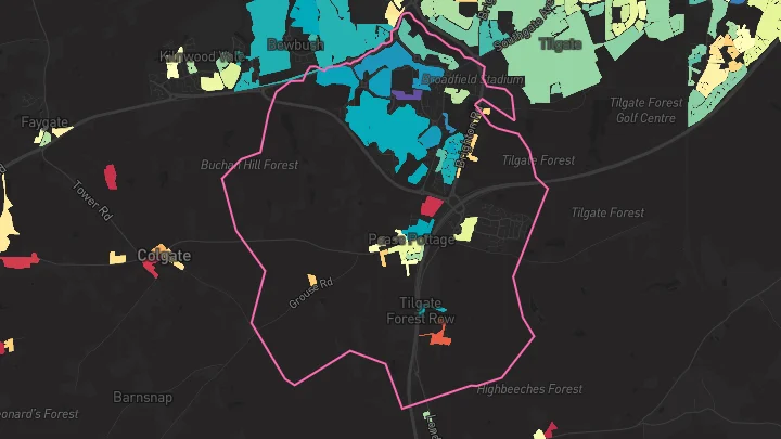 House price heatmap showing property values across Crawley