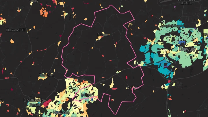 House price heatmap showing property values across Horsham