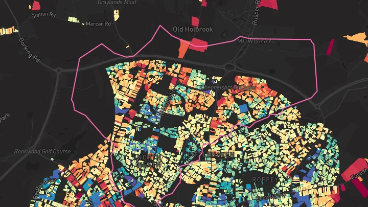 House price heatmap showing property values across Horsham