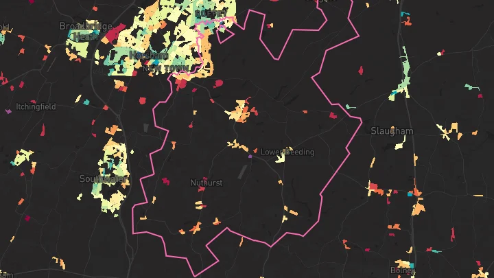 House price heatmap showing property values across Horsham