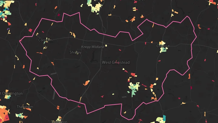 House price heatmap showing property values across Partridge Green