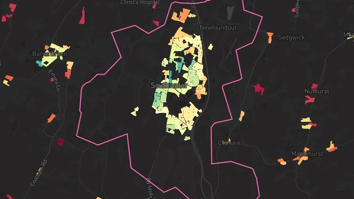 House price heatmap showing property values across Southwater