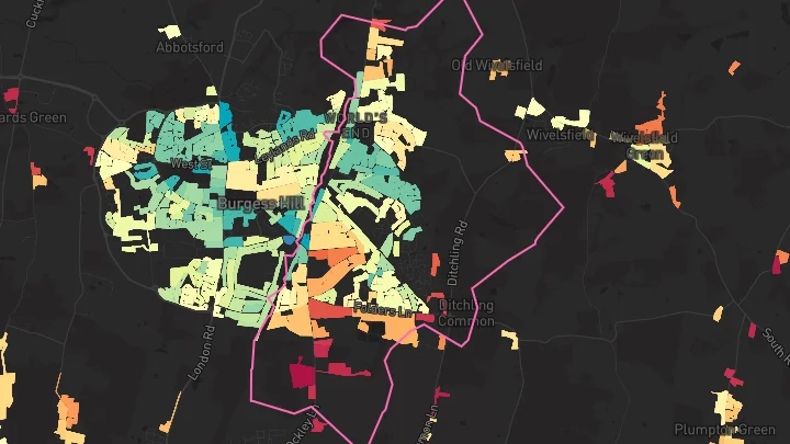 House price heatmap showing property values across Burgess Hill