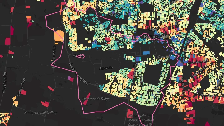 House price heatmap showing property values across Burgess Hill