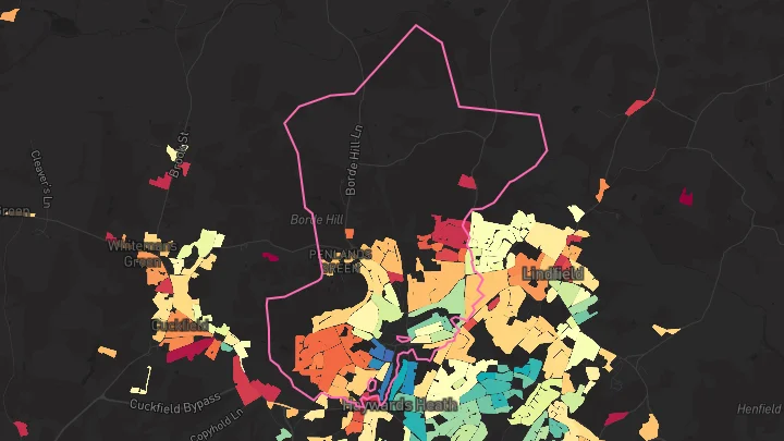 House price heatmap showing property values across Haywards Heath