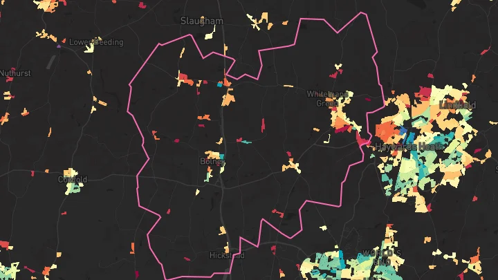 House price heatmap showing property values across Cuckfield