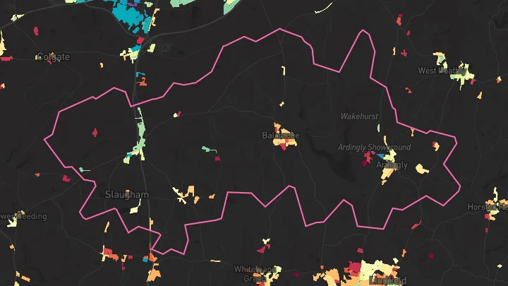 House price heatmap showing property values across Handcross