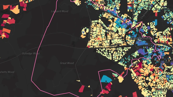 House price heatmap showing property values across East Grinstead