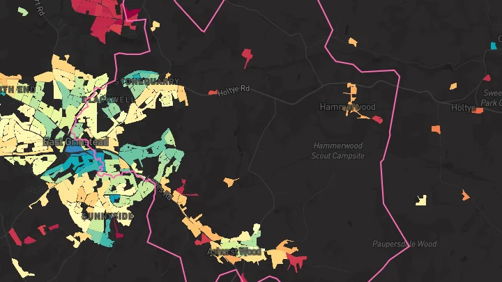 House price heatmap showing property values across East Grinstead