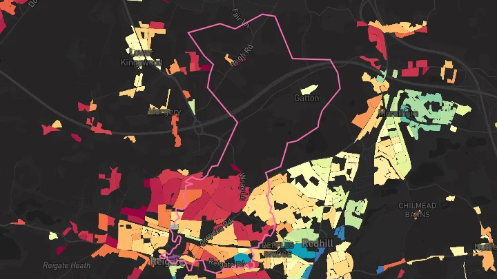 House price heatmap showing property values across Reigate