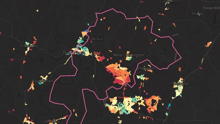 House price heatmap showing property values across West Chiltington