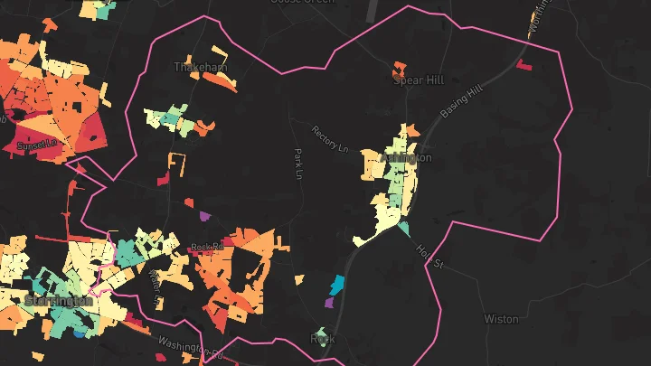 House price heatmap showing property values across Ashington