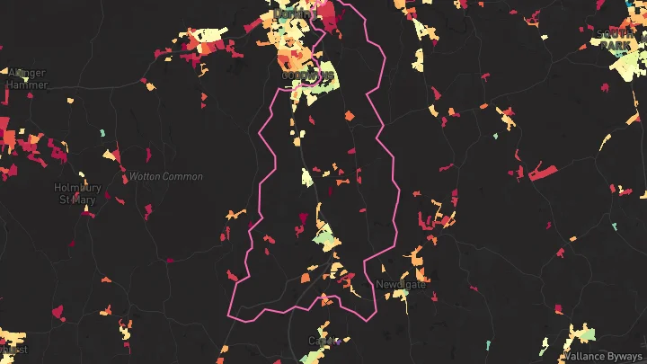 House price heatmap showing property values across North Holmwood