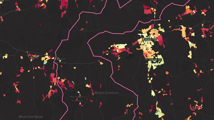 House price heatmap showing property values across Holmbury St Mary