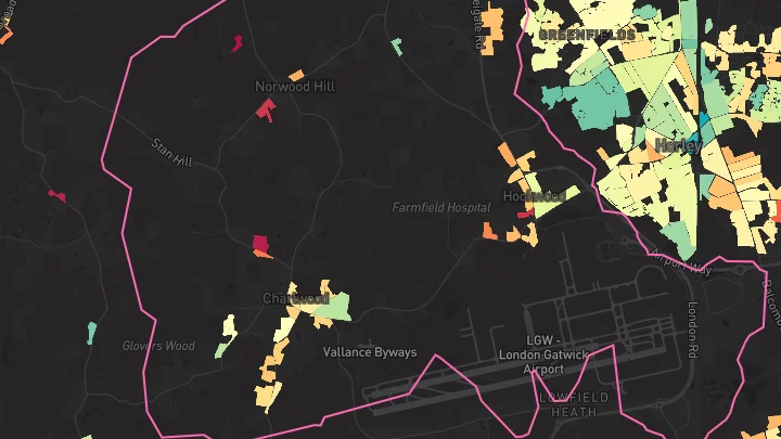House price heatmap showing property values across Charlwood