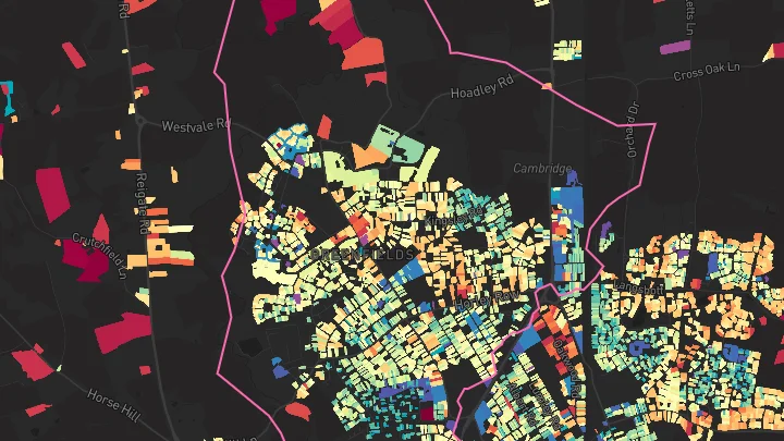 House price heatmap showing property values across Horley