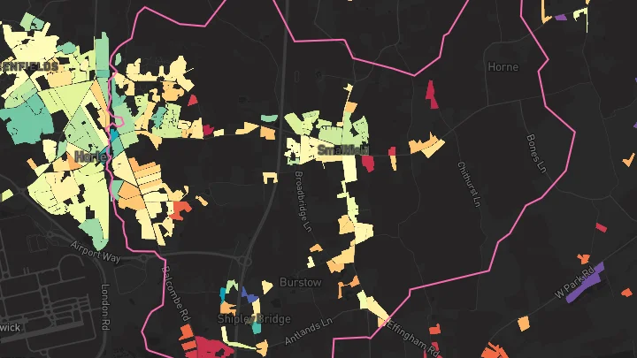 House price heatmap showing property values across Horley