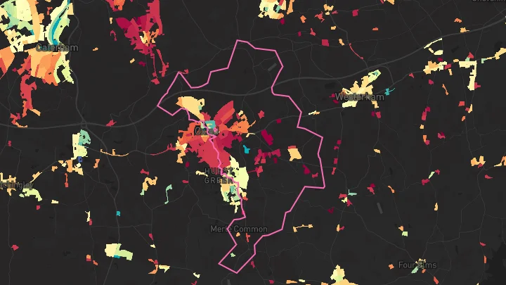 House price heatmap showing property values across Oxted