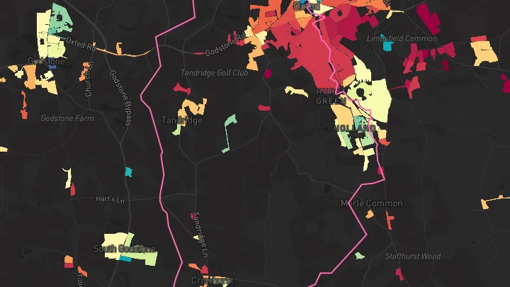 House price heatmap showing property values across Oxted