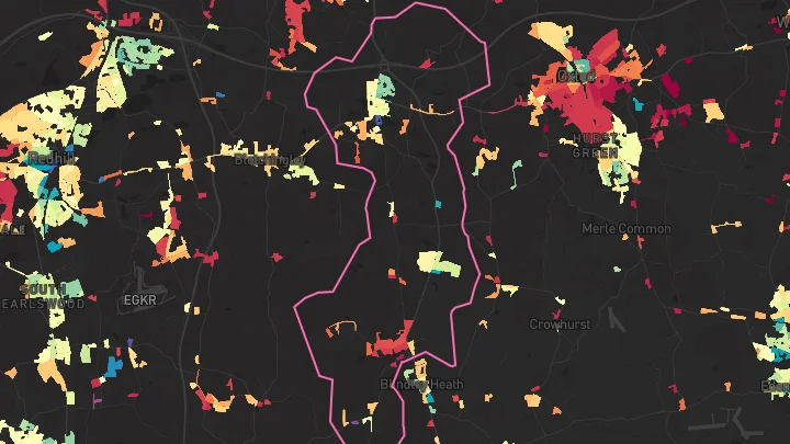 House price heatmap showing property values across South Godstone