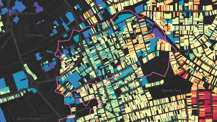 House price heatmap showing property values across Romford