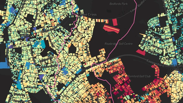 House price heatmap showing property values across Romford