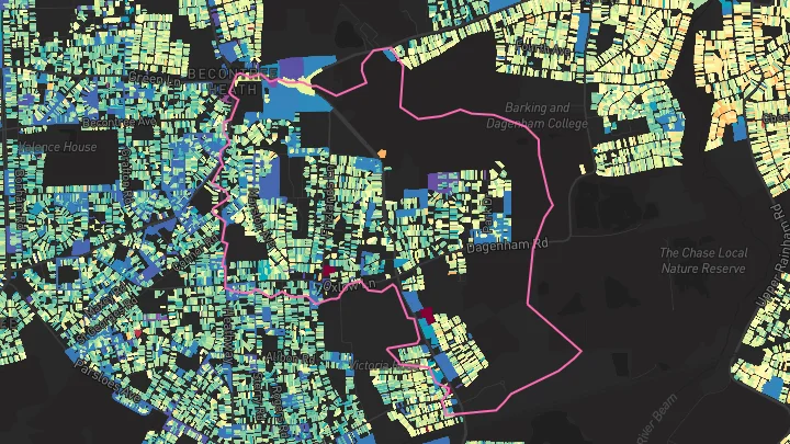 House price heatmap showing property values across Dagenham East
