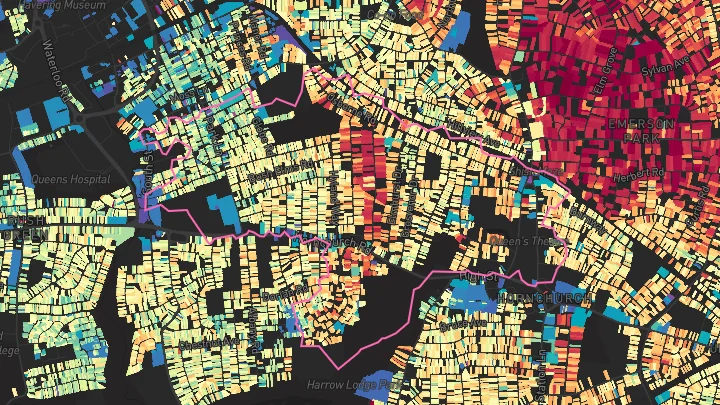 House price heatmap showing property values across Emerson Park