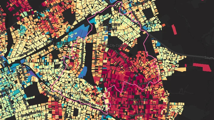 House price heatmap showing property values across Emerson Park