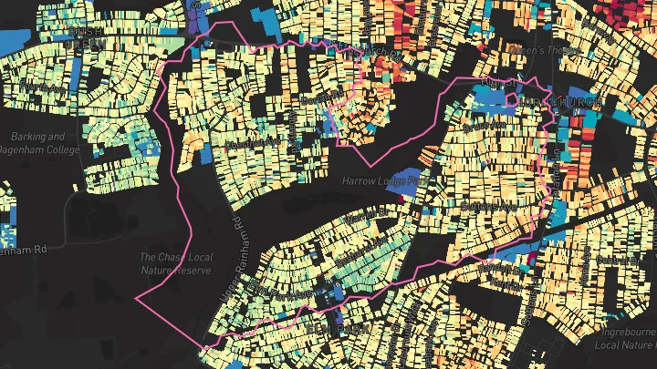 House price heatmap showing property values across Elm Park