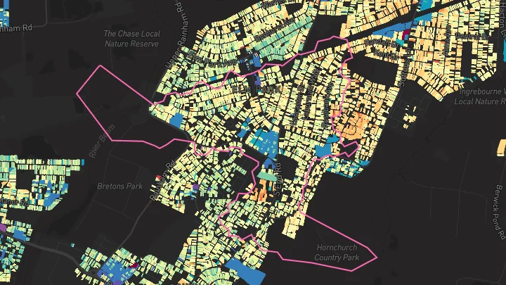 House price heatmap showing property values across Elm Park