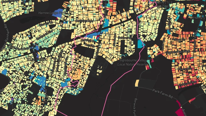 House price heatmap showing property values across Hornchurch