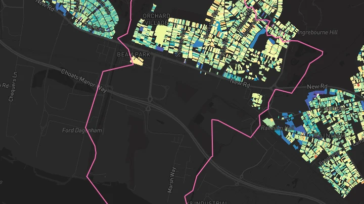 House price heatmap showing property values across Rainham