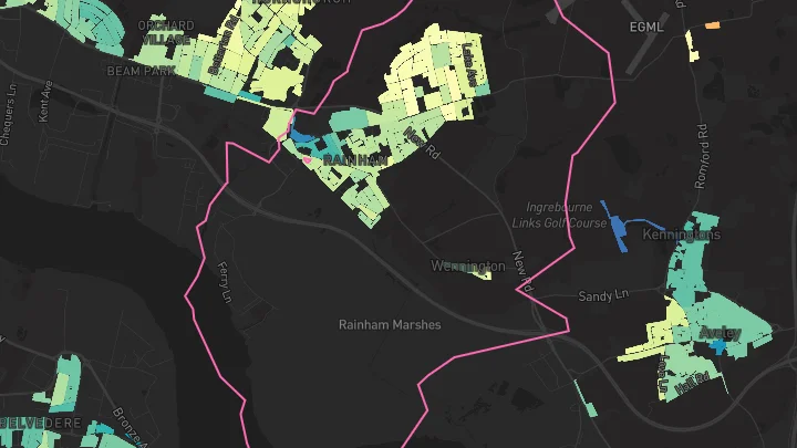 House price heatmap showing property values across Rainham