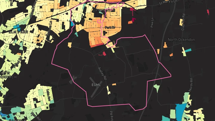 House price heatmap showing property values across Upminster