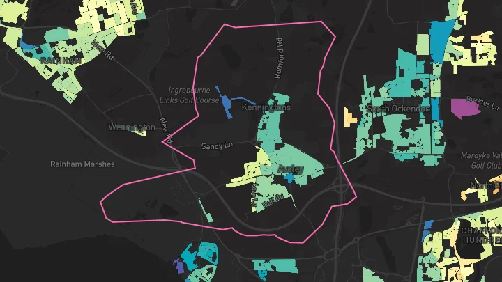 House price heatmap showing property values across Purfleet